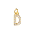 Macro detail of 14K gold plated letter D pendant with micro-paved cubic zirconia stones - Letter D / Gold