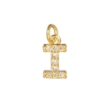 Macro shot of gold-plated letter I pendant with micro-pave cubic zirconia inlay - Letter I / Gold