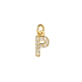 Detailed view of gold plated letter P pendant with micro-pave cubic zirconia stones - Letter P / Gold