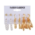 Lot de 4 paires de boucles d'oreilles dorées avec perles et créoles sur carte blanche - Or 4 Paires Set Perles Chaîne (ZJ3055)