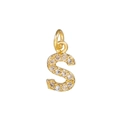Close-up of 14k gold plated letter S pendant with shimmering pave cubic zirconia stones - Letter S / Gold