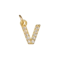 Macro detail of V-shaped copper pendant with micro-pave cubic zirconia and 18k gold plating - Letter V / Gold