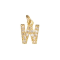 Macro detail of 18k gold plated letter W pendant with micro-pave cubic zirconia stones - Letter W / Gold