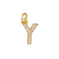 Macro view of gold plated letter Y pendant with micro-paved sparkling cubic zirconia - Letter Y / Gold