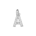 Detailed view of silver letter A pendant featuring micro-pave cubic zirconia stones - Letter A / Silver