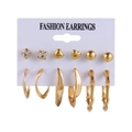 6-pair set of vintage gold-plated hoop and stud earrings on a white display card - Gold 6 Pairs Rhinestone Heart Ball Set (ZJ2960)