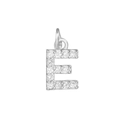 Macro shot of silver letter E pendant with 18k gold plating and micro-set zircons - Letter E / Silver