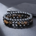 Detail of tiger eye and hematite beaded bracelets with a black cross pendant for men - Tiger Eye Cross Hematite Style (ZJ11891)