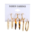 6-pair vintage gold earring set with pearls and tortoiseshell hoops on card - Gold 6 Pairs Tortoise Pearl Twist Set (ZJ3927)