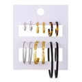 6-pair set of vintage hoop earrings with metal, tortoiseshell, and crystal details - Mix Color 6 Pairs Rhinestone Tortoise Set (ZJ10938)