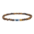 Tiger eye kralen armband met blauwe evil eye bedel en zilveren metalen kralen voor heren - Gele Tijgeroog