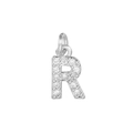 Detail of silver letter R pendant with micro-pave cubic zirconia and top hanging loop - Letter R / Silver
