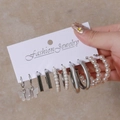 6-pair set of silver vintage earrings with pearls, butterflies and geometric rings - Silver 6 Pairs Butterfly Geometric Pearl Set (ZJ9246)