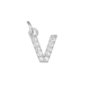 Macro shot of silver letter V pendant featuring micro-set white cubic zirconia stones - Letter V / Silver