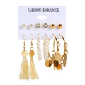 6-pair set of vintage gold-tone hoop and stud earrings with pearls and crystals - Gold 6 Pairs Long Tassel Pearl Set (ZJ3260)