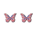 Detail view of butterfly wood earrings with American flag patterns in red, white and blue - Butterfly Style (ZJ10320)