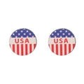 Detail of round wooden earrings with USA flag design and blue star pattern - Round USA Style (ZJ10323)