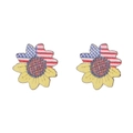 Detailed macro view of sunflower earrings with US flag patterns on wood texture - Sunflower Style (ZJ10327)