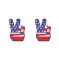 Detail view of V-shaped hand gesture earrings with American flag pattern on white background - V Hand Sign Style (ZJ10328)