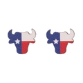 Detail of wooden bull head earrings featuring Texas flag stripes and lone star design - Bull Head Style (ZJ10329)