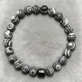 Minimalist 8mm beaded bracelet with black and white striped natural stone and metal bead - Black and White Striped Style (ZJ14047)
