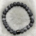 Beaded bracelet with black and white spider-web textured stones and hematite bead - Black White Spider Web Texture Style (ZJ14046)