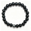 Men's 8mm beaded bracelet featuring matte black stones and a polished silver metal spacer - Black Frosted Matte Style (ZJ15066)