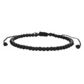 Close-up of black beaded bracelet with adjustable woven string and polished finish - 4mm Obsidian-look