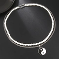 Double-layered stainless steel necklace with white pearls and Yin-Yang Tai Chi pendant - Yin Yang Pendant Style (ZJ10580)
