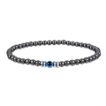 Grijze hematiet kralenarmband met blauw boze oog en zilveren tussenstukjes - Hematiet