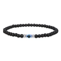 Elastische kralenarmband met zwarte gepolijste stenen en een blauw Evil Eye-middenstuk - Glanzend Zwart