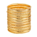 Ethnic 19-piece golden hammered bangle set for women with floral engraved details - Gold