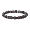 Detailopname van lavasteen en houten kralen armband met metalen tussenstukjes - Zwarte Lavasteen Stijl (ZJ11744)