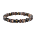 Vintage kralenarmband met vulkanische steen, houten kralen en mantra-bedels op wit - Gouden Mantra Kraal Stijl (ZJ11745)