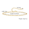 Detailed specs of golden paperclip anklet with dimensions and zircon charm - 3mm Paperclip Chain (ZJ10847)