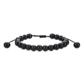 Polished black bead bracelet with adjustable woven cord and glossy stone finish - 8mm Obsidian-look