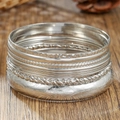 Bohemian zilveren armbandenset met golfpatroon en gelaagd metalen textuurontwerp - Zilveren Gemengd Proces Stapelbare Stijl (ZJ11503)
