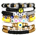 Set de pulseras de cuentas heishi de colores con ojo turco y letras decorativas - Estilo Letra Suerte Mal de Ojo (ZJ12772)