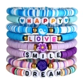 Set de pulseras multicapa de cuentas de arcilla Heishi con dijes de amor y sonrisa - Estilo Flor Letra Multicapa (ZJ12770)