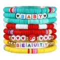 Set de pulseras boho de cuentas Heishi de colores con dijes de corazón, yin-yang y letras - Estilo Corazón Letra Tai Chi (ZJ12771)
