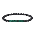 Detail van matte zwarte kralen en groene malachiet cilinders op de armband - Zwarte Kralen Met Malachiet Cilinder Stijl (ZJ11728)