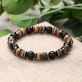 Pulsera elástica bohemia de cuentas negras mate, discos de madera y detalles de hematita - Estilo Cuenta de Madera Espaciador Hematita(ZJ11071)