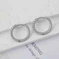 Polished stainless steel huggie hoop earrings with diamond-cut texture for men and women - Outer Diameter 17mm / Silver