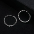Polished silver stainless steel hoop earrings with geometric diamond-cut texture for unisex - Outer Diameter 19mm / Silver