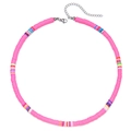 Summer pink clay Heishi bead choker necklace with colorful accents and metal clasp - Pink Spliced Style (ZJ12607)