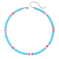 Himmelblaue und mehrfarbige Heishi-Perlenkette für Herren mit Karabinerverschluss und Kette - Himmelblau Gesteppter Stil (ZJ12605)