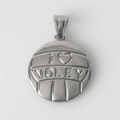 Polished stainless steel volleyball pendant with I Love Volleyball engraved text - Pendant Only (No Chain)