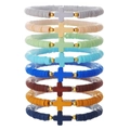 Set of 8 colorful bohemian elastic clay bead bracelets with acrylic cross charms - 8Pcs Morandi Cross Style (DD528)