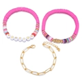 Set de 3 pulseras de la amistad de dinosaurio rosa con cuentas DREAM y cadena dorada - Juego de Pulseras Clip DREAM Rosa (ZJ11003)