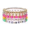 Pulseras elásticas bohemias de varias capas con dijes de Anti-Hero en rosa y dorado - Estilo Cuentas Tema ANTI-HERO (ZJ11764)